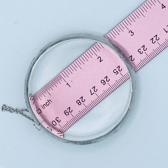 Vintage 925 Sterling Silver Etched Hinged Round Bangle Bracelet Thai 21g - Picture 9 of 10